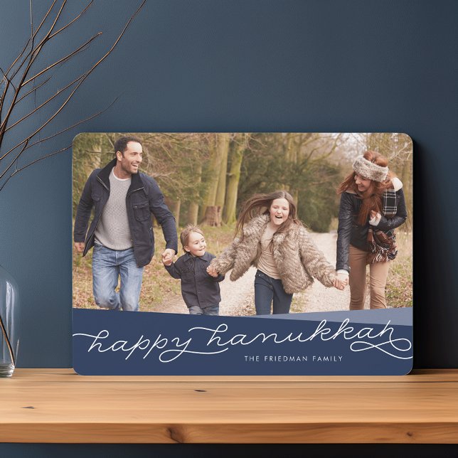 Navy Blue Geo Script | Hanukkah Photo Holiday Card (Creator Uploaded)