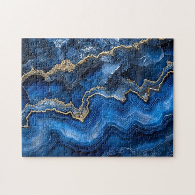 Navy Blue Geode Slice with Gold Veins Jigsaw Puzzle (Horizontal)