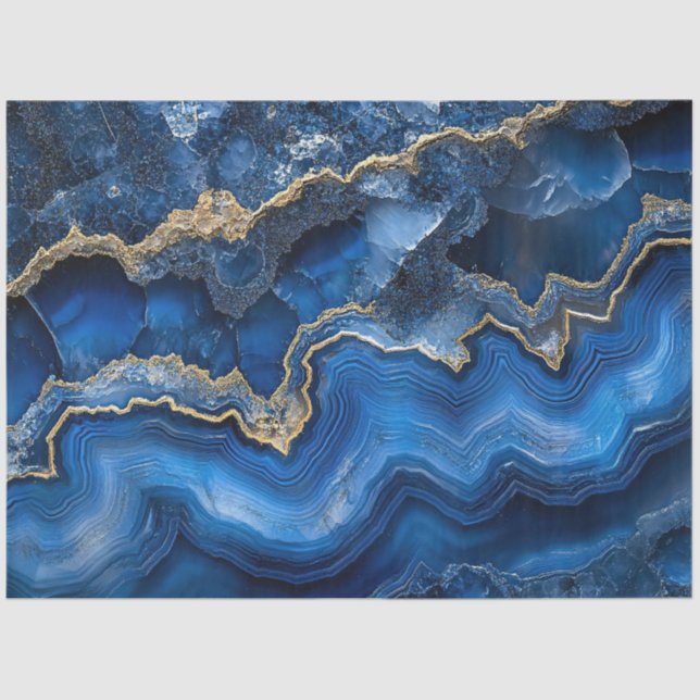 Navy Blue Geode Slice with Gold Veins Tissue Paper (Front)