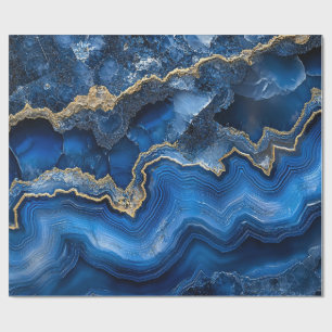 Navy Blue Geode Slice with Gold Veins Wrapping Paper