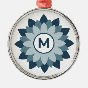 Navy Blue Geometric Floral Medallion Abstract Metal Tree Decoration