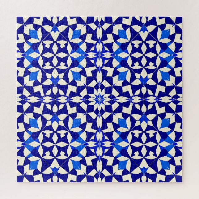 Navy Blue Geometric Floral Pattern Jigsaw Puzzle (Vertical)