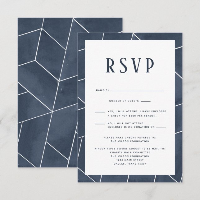 Navy Blue Geometric Gala RSVP Card (Front/Back)