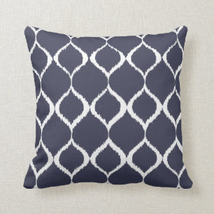 Navy Blue Geometric Ikat Tribal Print Pattern Cushion