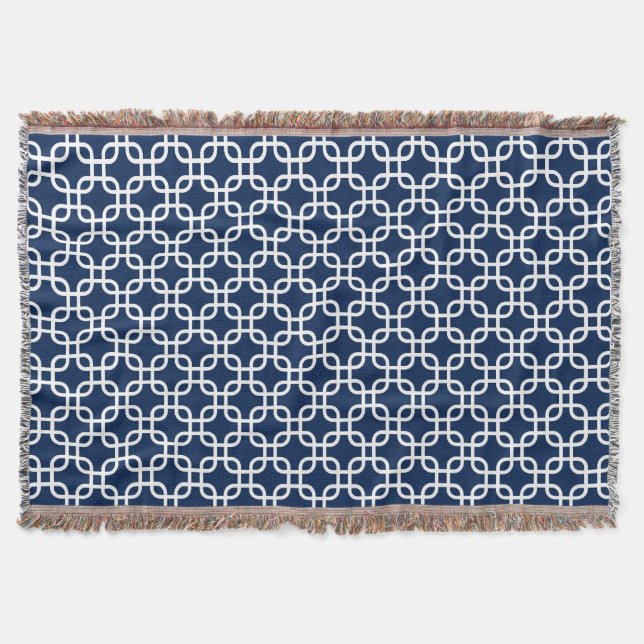 Navy Blue Geometric Links Pattern Throw Blanket (Front)