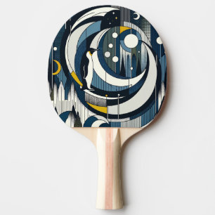 Navy Blue Geometric Night With Moon and Penguin Ping Pong Paddle