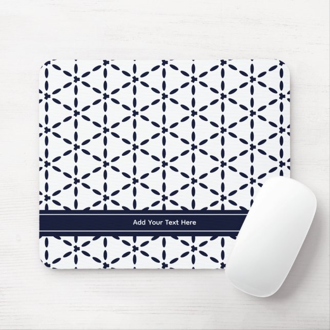 Navy Blue Geometric Pattern on White Mouse Pad (With Mouse)