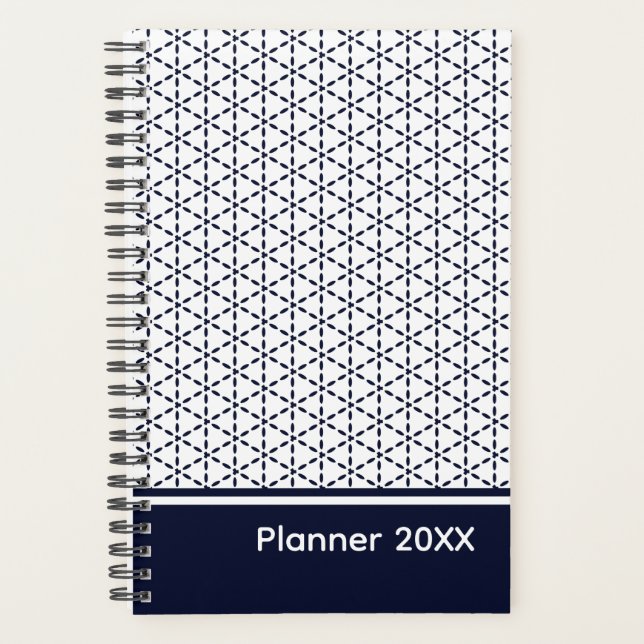 Navy Blue Geometric Pattern on White Planner (Front)
