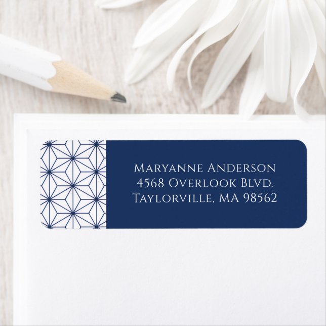 Navy Blue Geometric Return Address Label (Insitu)