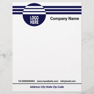Navy blue geometric stripes with logo and QR code Custom Letterhead