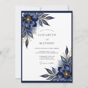 Navy Blue Gilded Formal Wedding Invitation