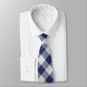 Navy Blue Gingham Check - Diagonal Pattern Tie