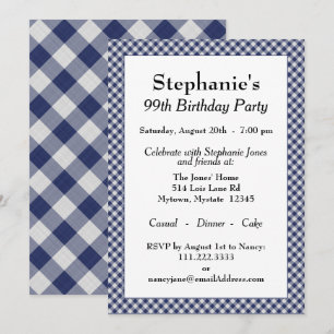 Navy Blue Gingham Checks Pattern For All Occasions Invitation