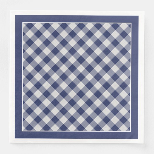 Navy Blue Gingham Checks Pattern For All Occasions Napkin (Front)