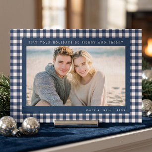 Navy Blue Gingham Frame Photo