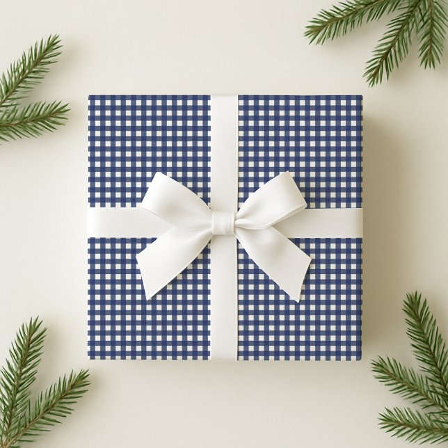 Navy Blue Gingham Holiday Wrapping Paper (Creator Uploaded)