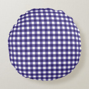 Navy blue gingham round cushion