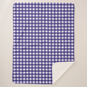 Navy blue gingham sherpa blanket