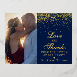 Navy Blue & Glam Confetti Wedding Photo Thank You Foil Invitation Postcard