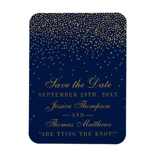 Navy Blue & Glam Gold Confetti Save The Date Magnet (Vertical)