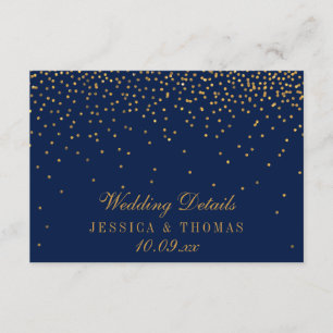 Navy Blue & Glam Gold Confetti Wedding Detail Enclosure Card