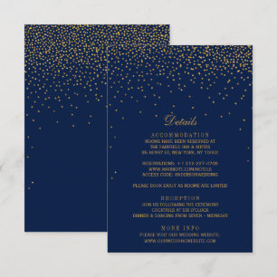 Navy Blue & Glam Gold Confetti Wedding Enclosure Card