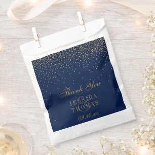 Navy Blue & Glam Gold Confetti Wedding Favour Bags
