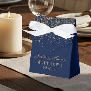 Navy Blue & Glam Gold Confetti Wedding Favour Box