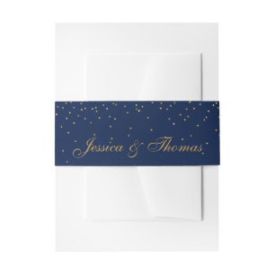 Navy Blue & Glam Gold Confetti Wedding Invitation Belly Band