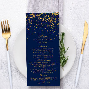 Navy Blue & Glam Gold Confetti Wedding Menu