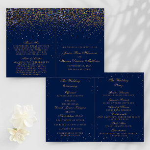 Navy Blue & Glam Gold Confetti Wedding Program