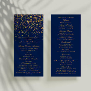 Navy Blue & Glam Gold Confetti Wedding Program Programme