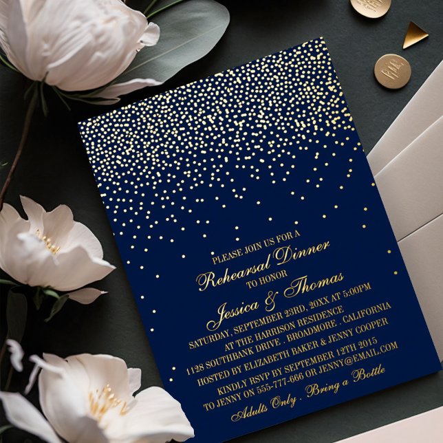 Navy Blue & Glam Gold Confetti Wedding Rehearsal (Creator Uploaded)