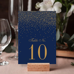 Navy Blue & Glam Gold Confetti Wedding Table Number