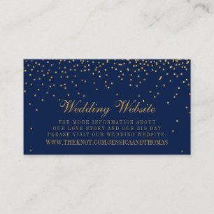 Navy Blue & Glam Gold Confetti Wedding Website Enclosure Card