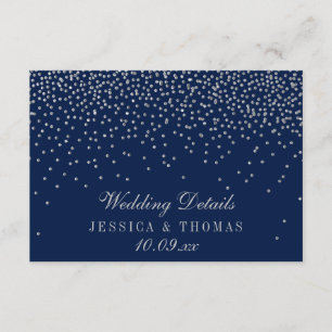 Navy Blue & Glam Silver Confetti Wedding Detail Enclosure Card