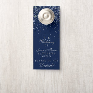 Navy Blue & Glam Silver Confetti Wedding Door Hanger