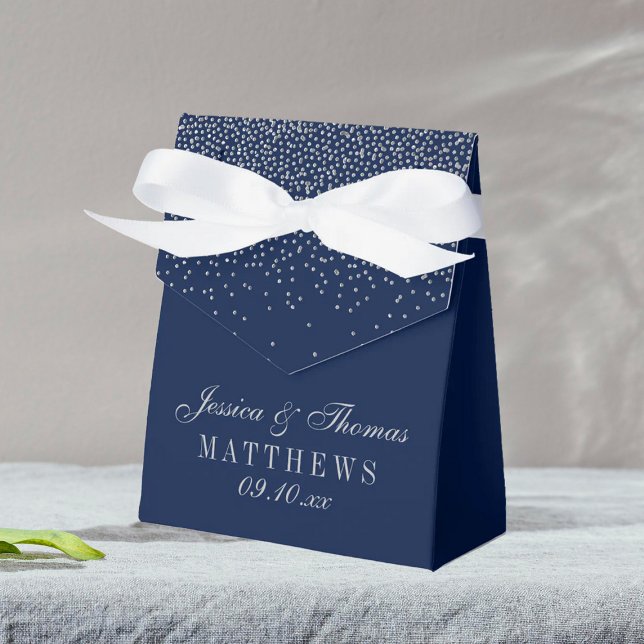 Navy Blue & Glam Silver Confetti Wedding Favour Box (Creator Uploaded)