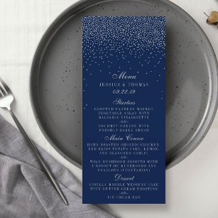Navy Blue & Glam Silver Confetti Wedding Menu