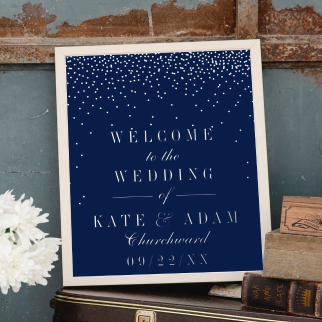 Navy Blue & Glam Silver Confetti Wedding Real Foil Prints (Creator Uploaded)