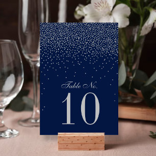 Navy Blue & Glam Silver Confetti Wedding Table Number