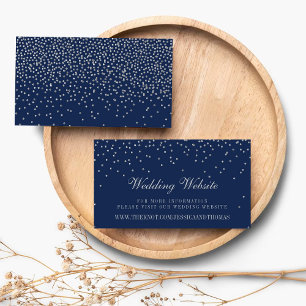Navy Blue & Glam Silver Confetti Wedding Website Enclosure Card