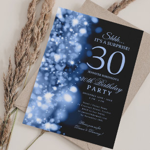 Navy Blue Glam Surprise 30th Birthday Party Invitation