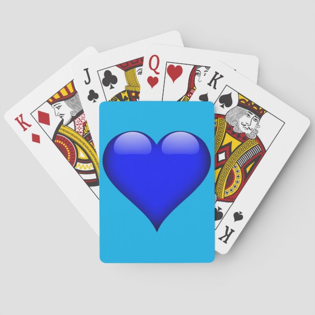 Navy Blue Glass Heart Customisable Playing Cards (Back)