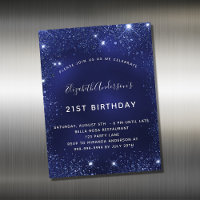 Navy blue glitter birthday invitation magnet