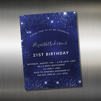 Navy blue glitter birthday invitation magnet