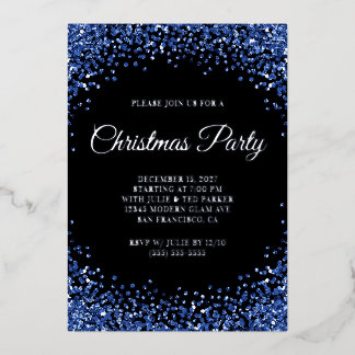 Navy Blue Glitter Border Black Christmas Party