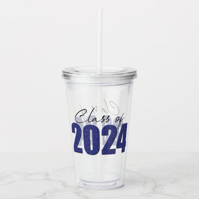 Navy Blue Glitter Class of 2024 Acrylic Tumbler (Front)