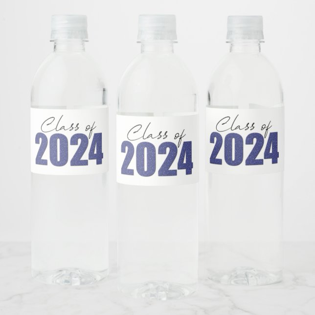 Navy Blue Glitter Class of 2024 Water Bottle Label (Bottles)