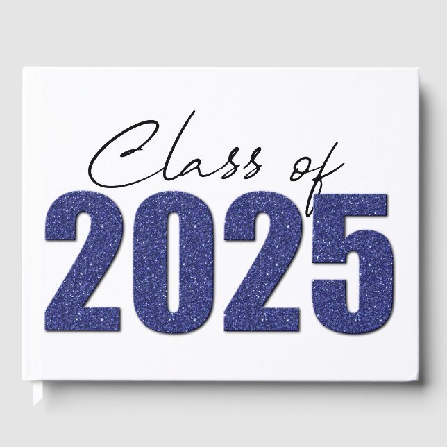 Navy Blue Glitter Class of 2025 Guest Book (Front)